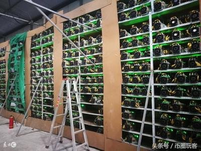 A large bitcoin mining farm with rows upon rows of ASIC miners.