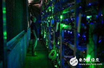A detailed view of a modern mining rig setup in a green-hosted facility